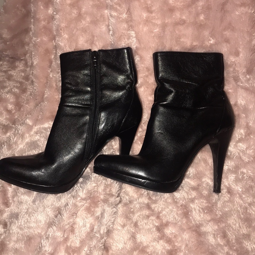 Black leather ankle booties